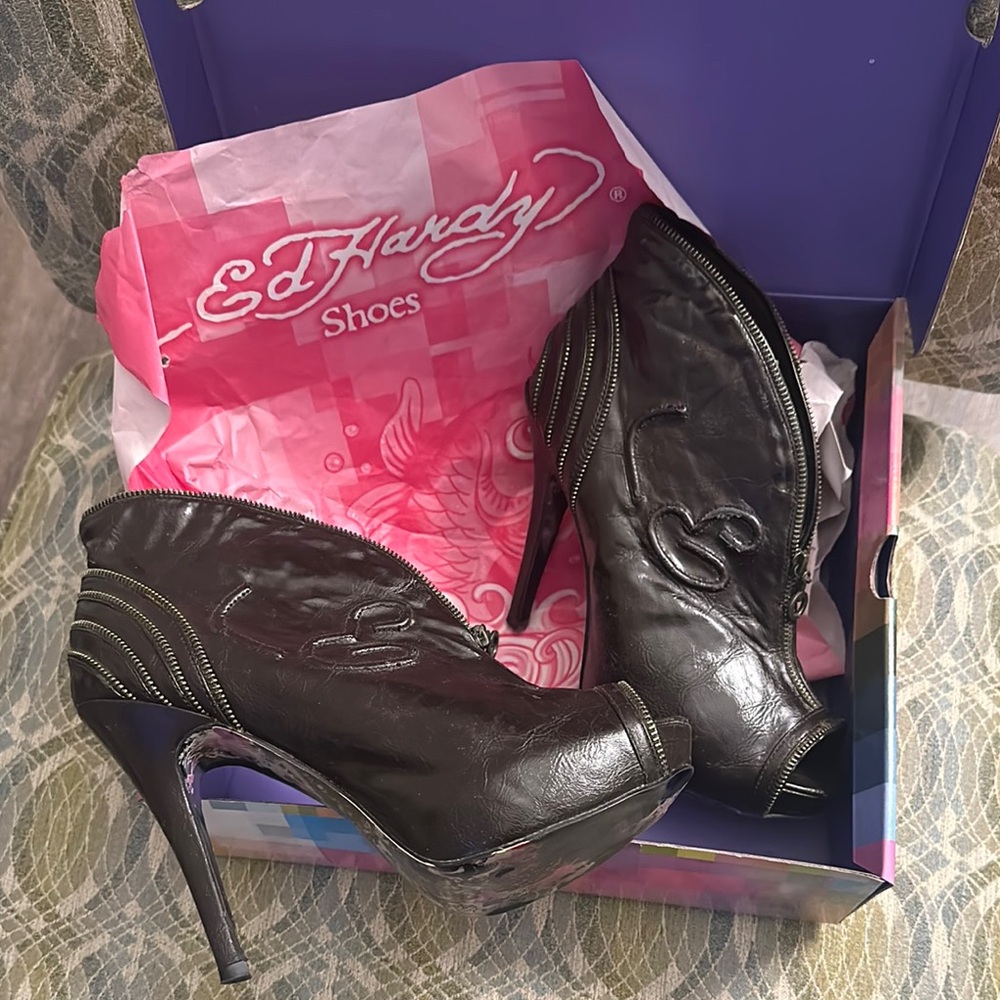 Ed Hardy Black Peep Toe Heels